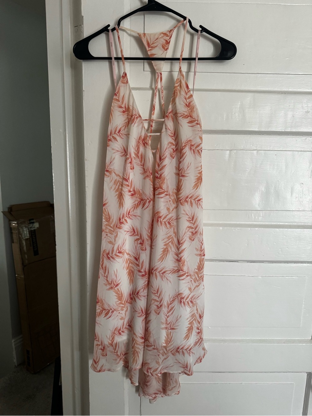 Forever 21 Cream Sundress with Coral Leaf Print and High-Low Hem